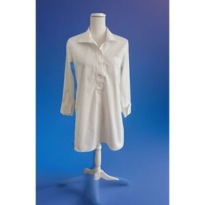 PAPERWHITE White Cotton Stretch blouse Tunic Button‎ Pleat Back Sz 4 EUC